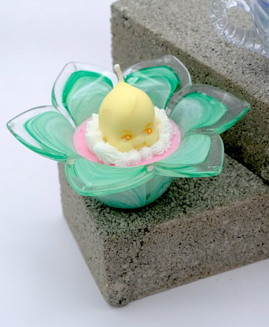 Green Flower Kewpie Candle